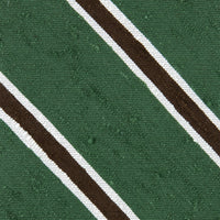 Striped Shantung Silk Tie - Olive - Hand-Rolled