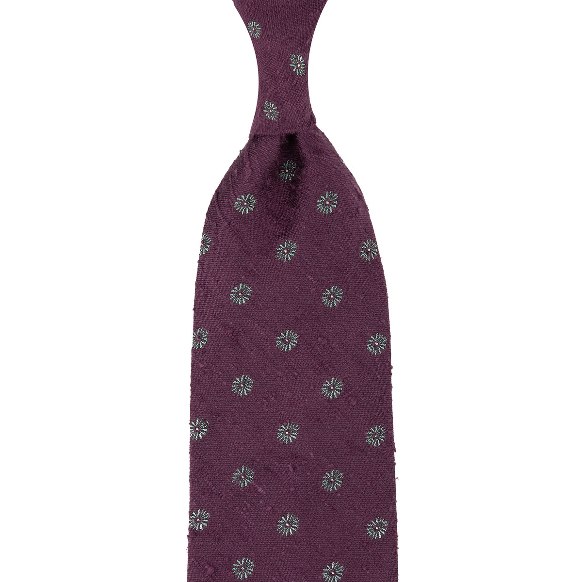 Floral Shantung Silk Tie - Eggplant - Hand-Rolled