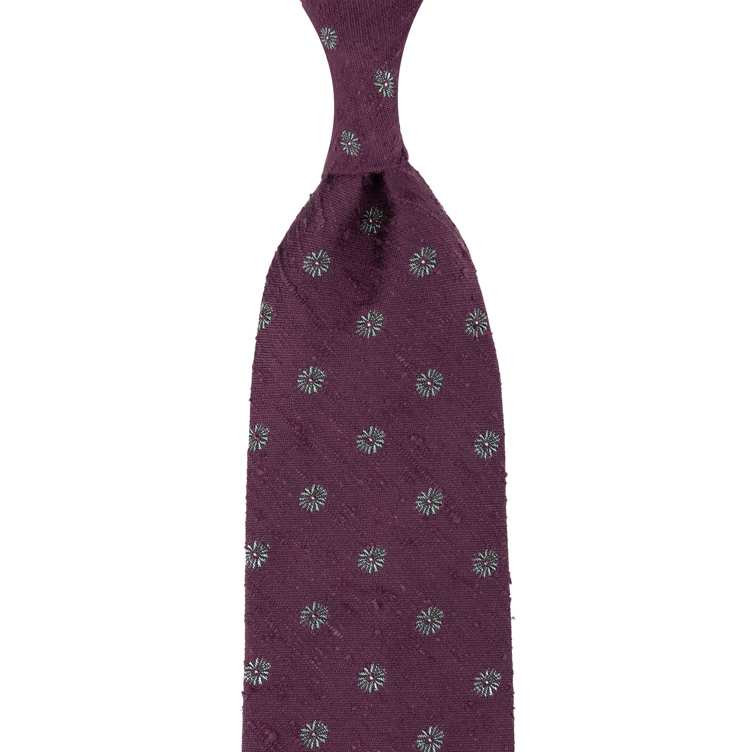 Floral Shantung Silk Tie - Eggplant - Hand-Rolled