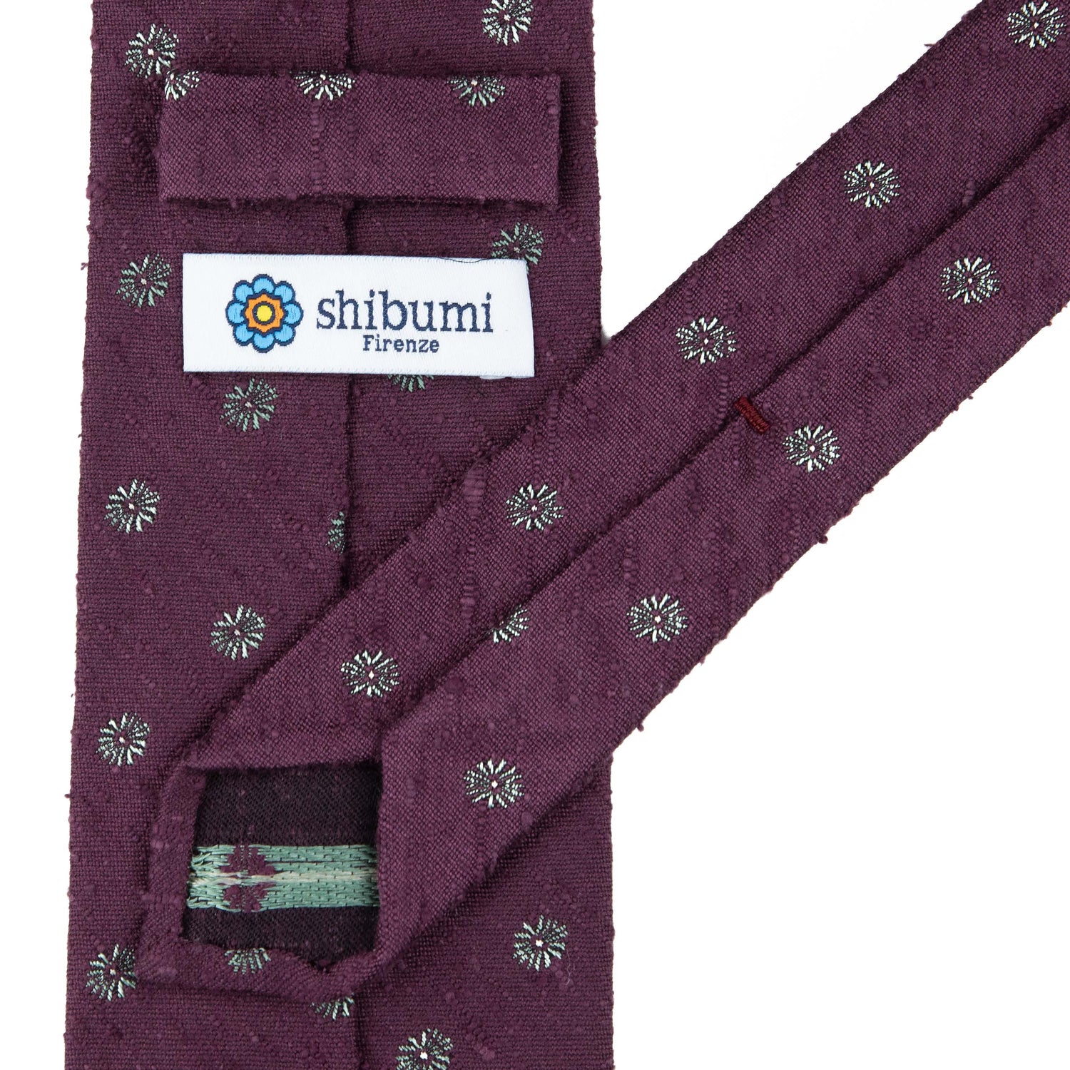 Floral Shantung Silk Tie - Eggplant - Hand-Rolled
