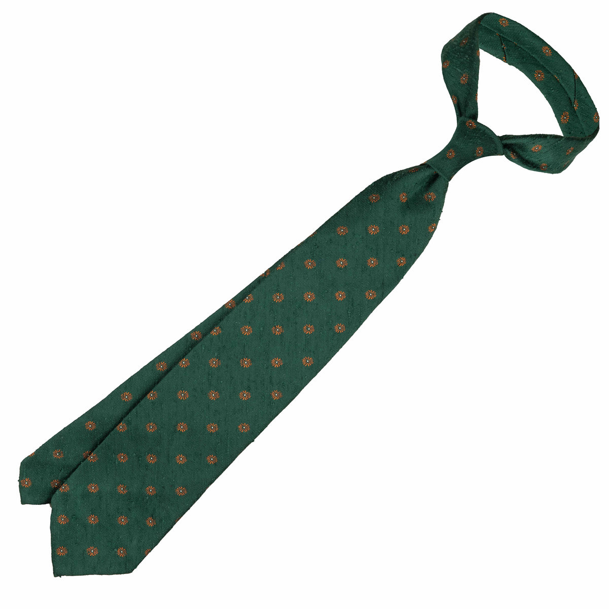 Floral Shantung Silk Tie - Forest - Hand-Rolled