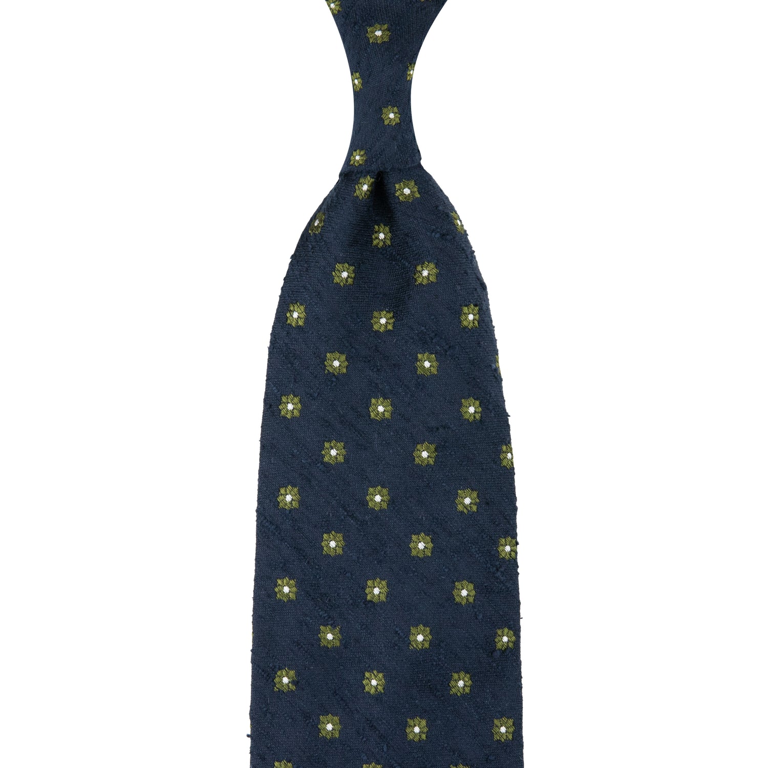 Floral Shantung Silk Tie - Navy - Hand-Rolled