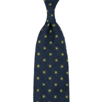 Floral Shantung Silk Tie - Navy - Hand-Rolled