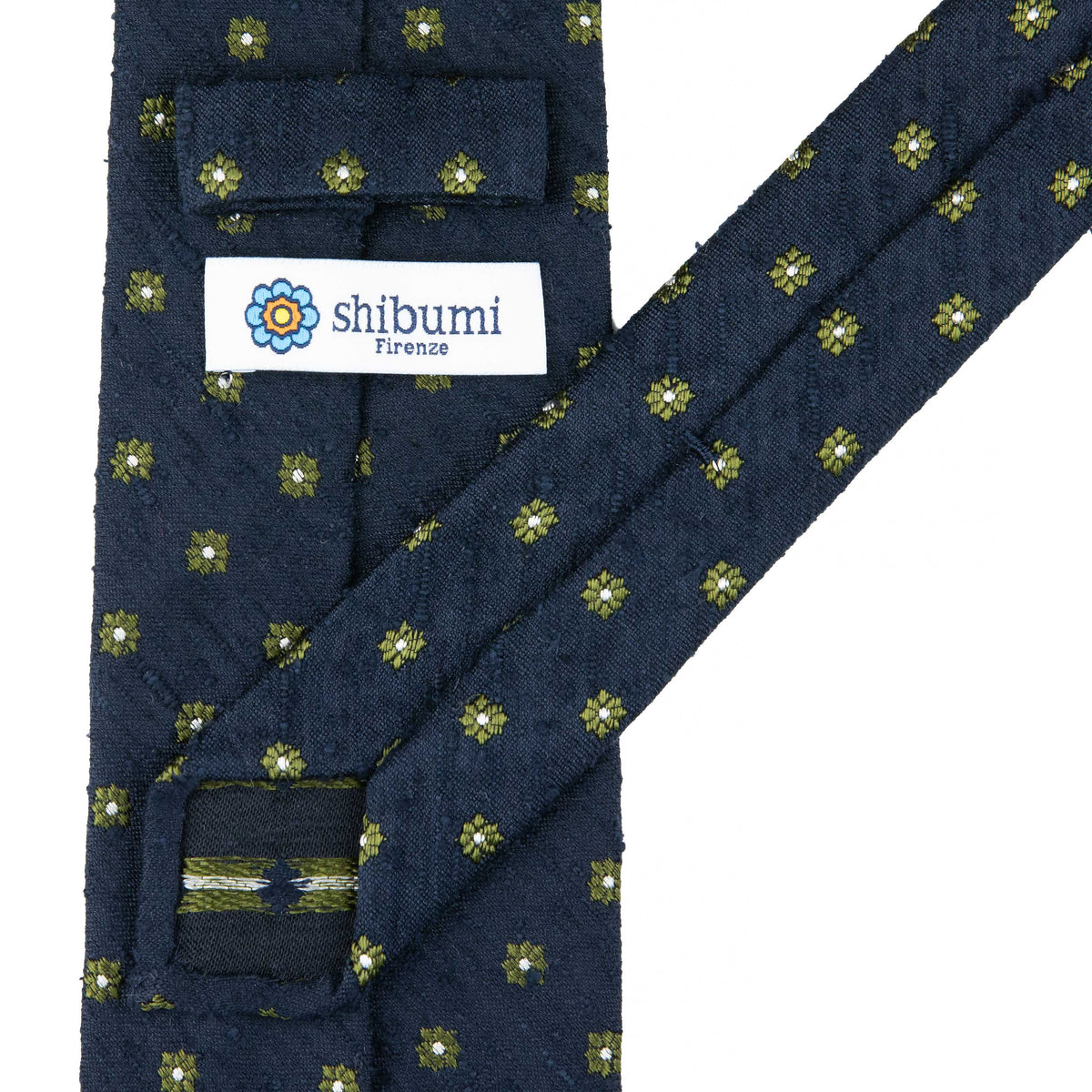Floral Shantung Silk Tie - Navy - Hand-Rolled