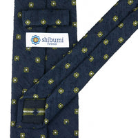 Floral Shantung Silk Tie - Navy - Hand-Rolled