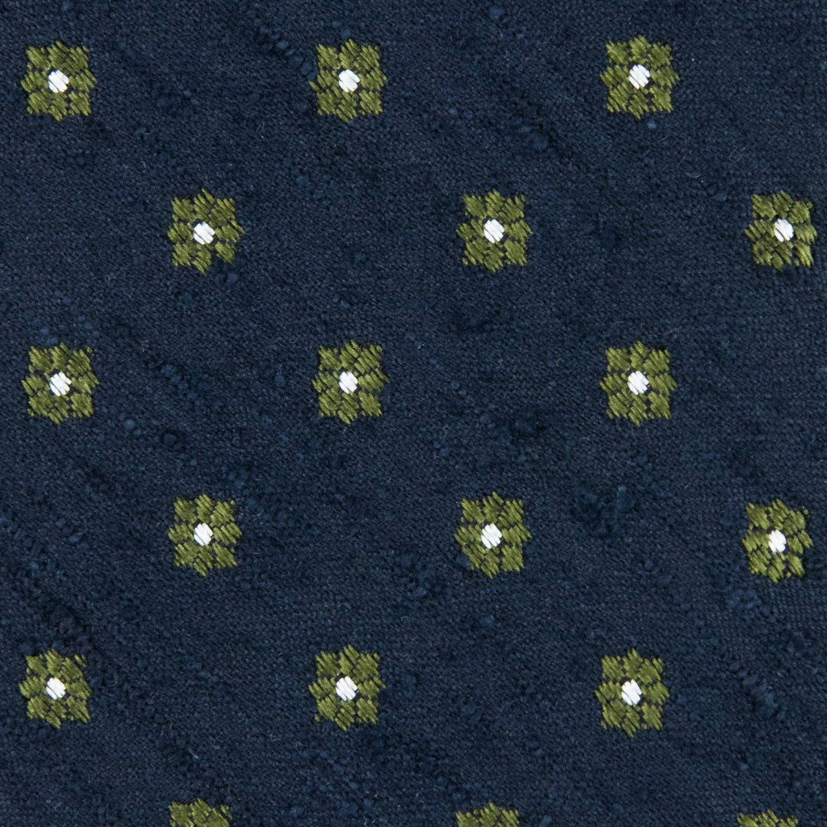 Floral Shantung Silk Tie - Navy - Hand-Rolled