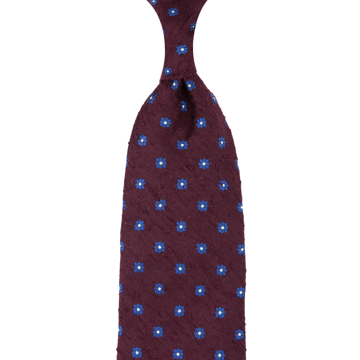 Floral Shantung Silk Tie - Burgundy - Hand-Rolled