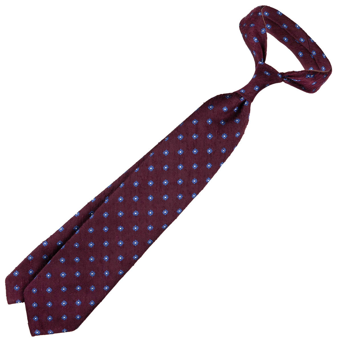 Floral Shantung Silk Tie - Burgundy - Hand-Rolled
