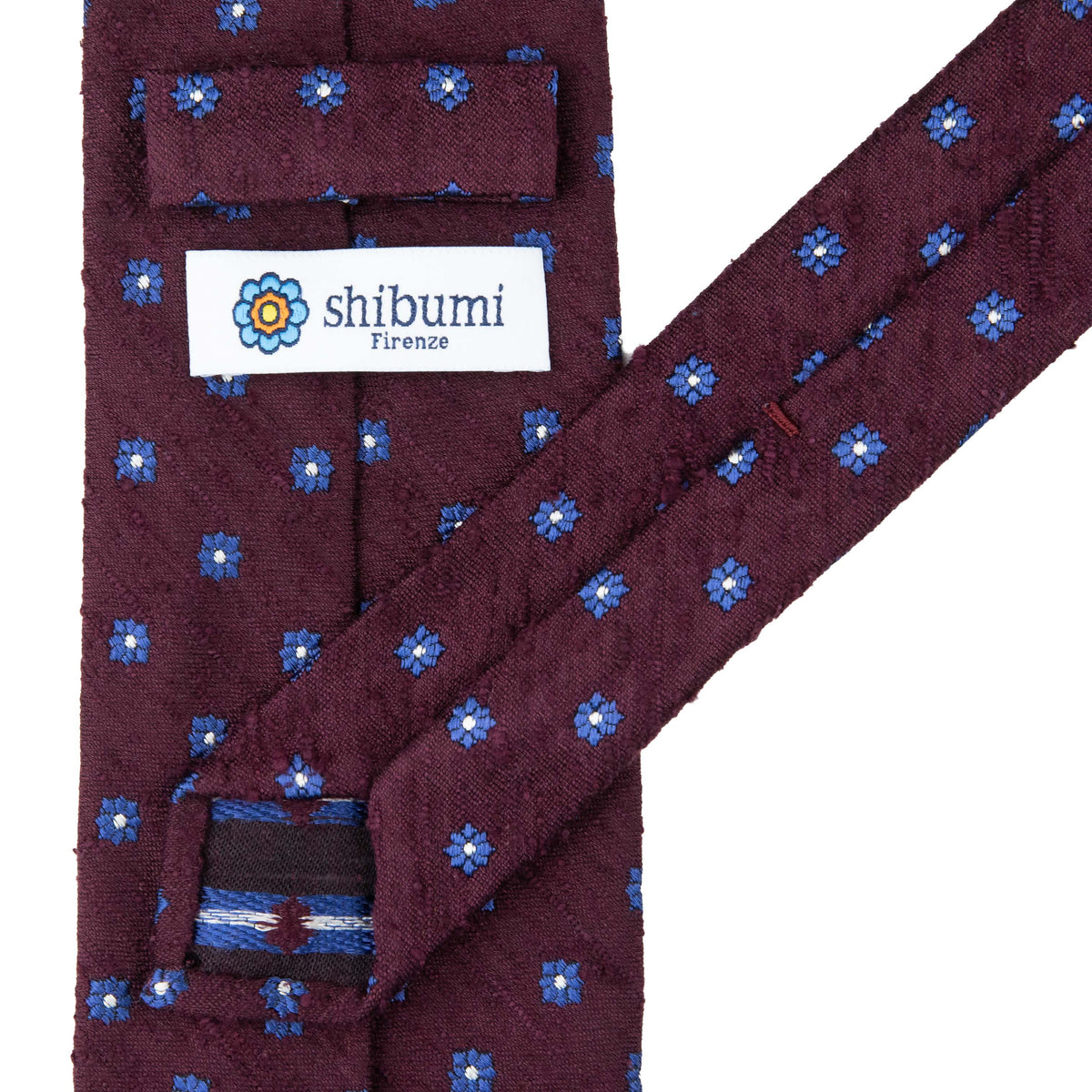 Floral Shantung Silk Tie - Burgundy - Hand-Rolled