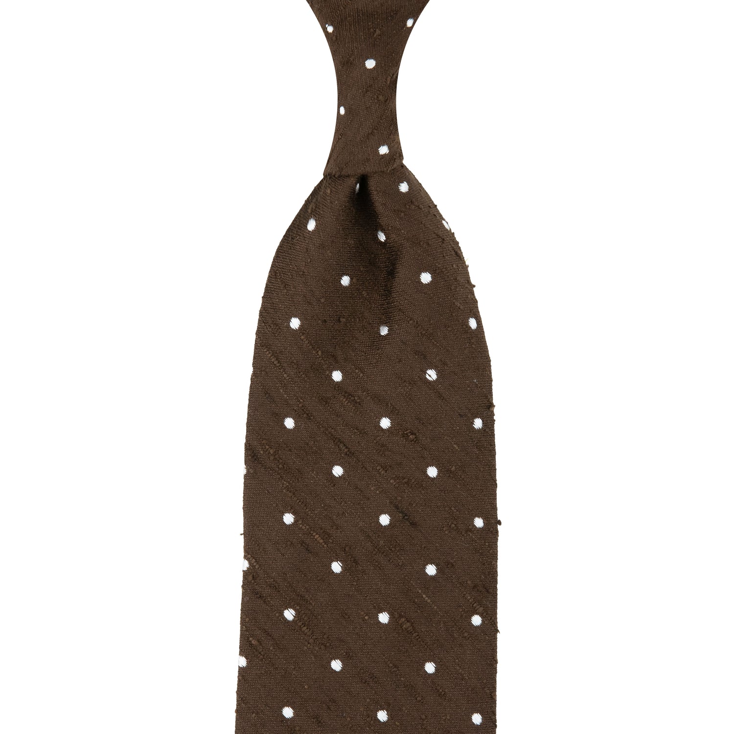 Dotted Shantung Silk Tie - Brown - Hand-Rolled