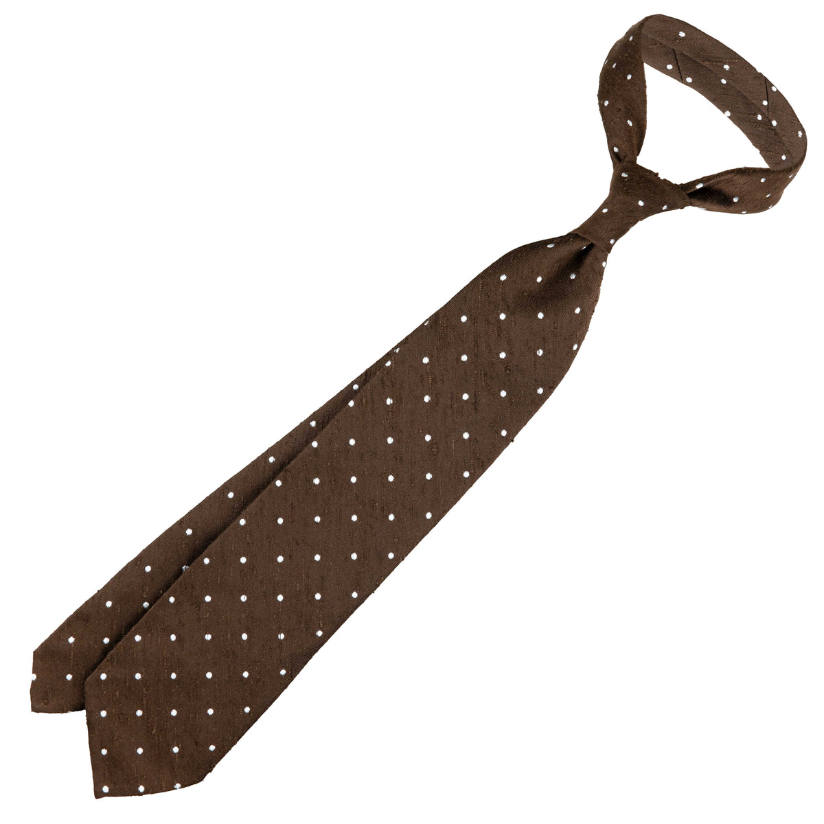 Dotted Shantung Silk Tie - Brown - Hand-Rolled