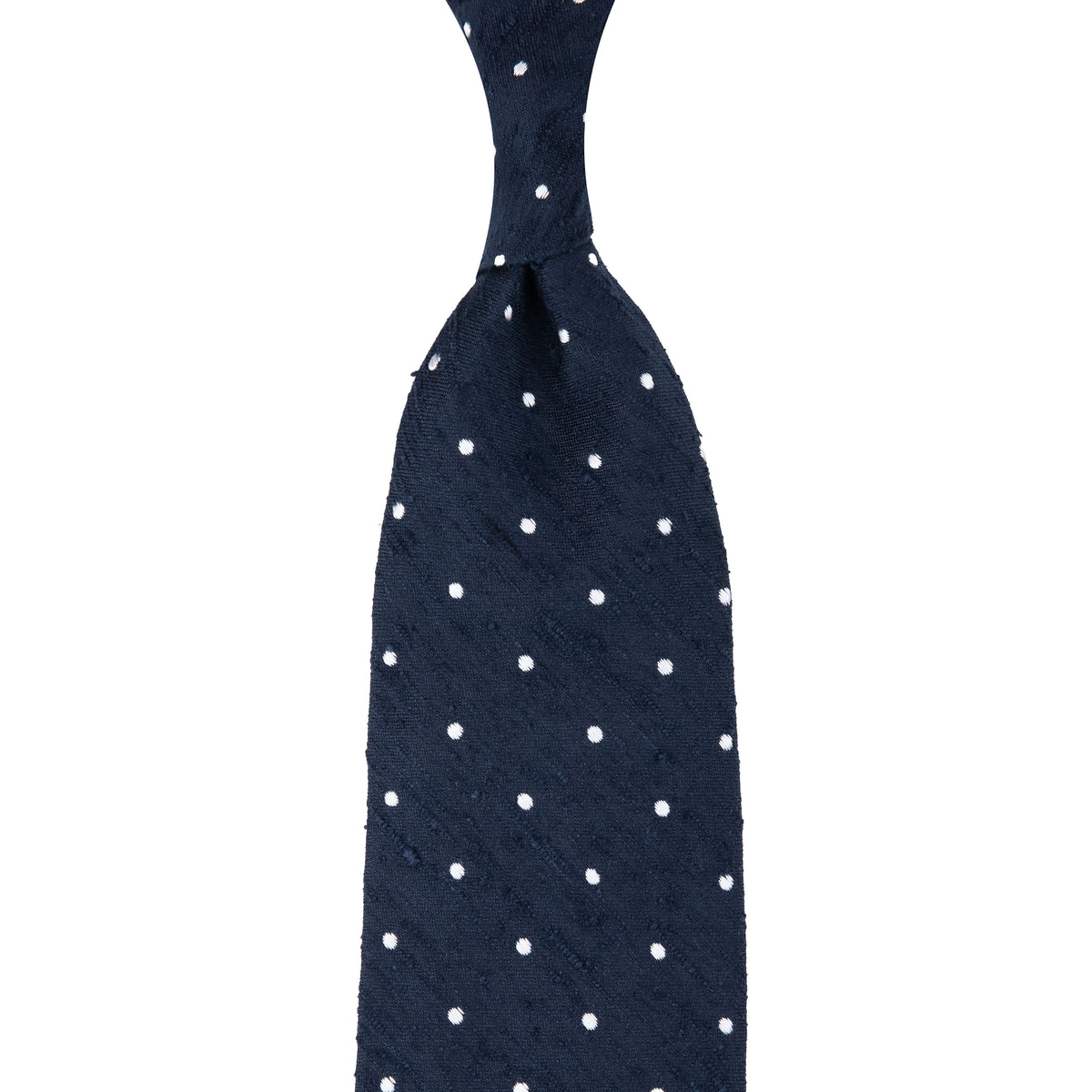 Dotted Shantung Silk Tie - Navy - Hand-Rolled