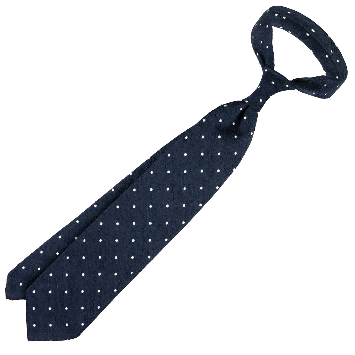 Dotted Shantung Silk Tie - Navy - Hand-Rolled