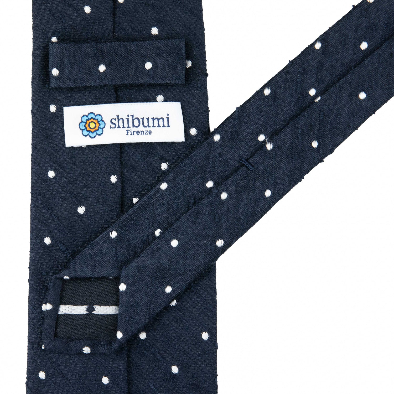 Dotted Shantung Silk Tie - Navy - Hand-Rolled
