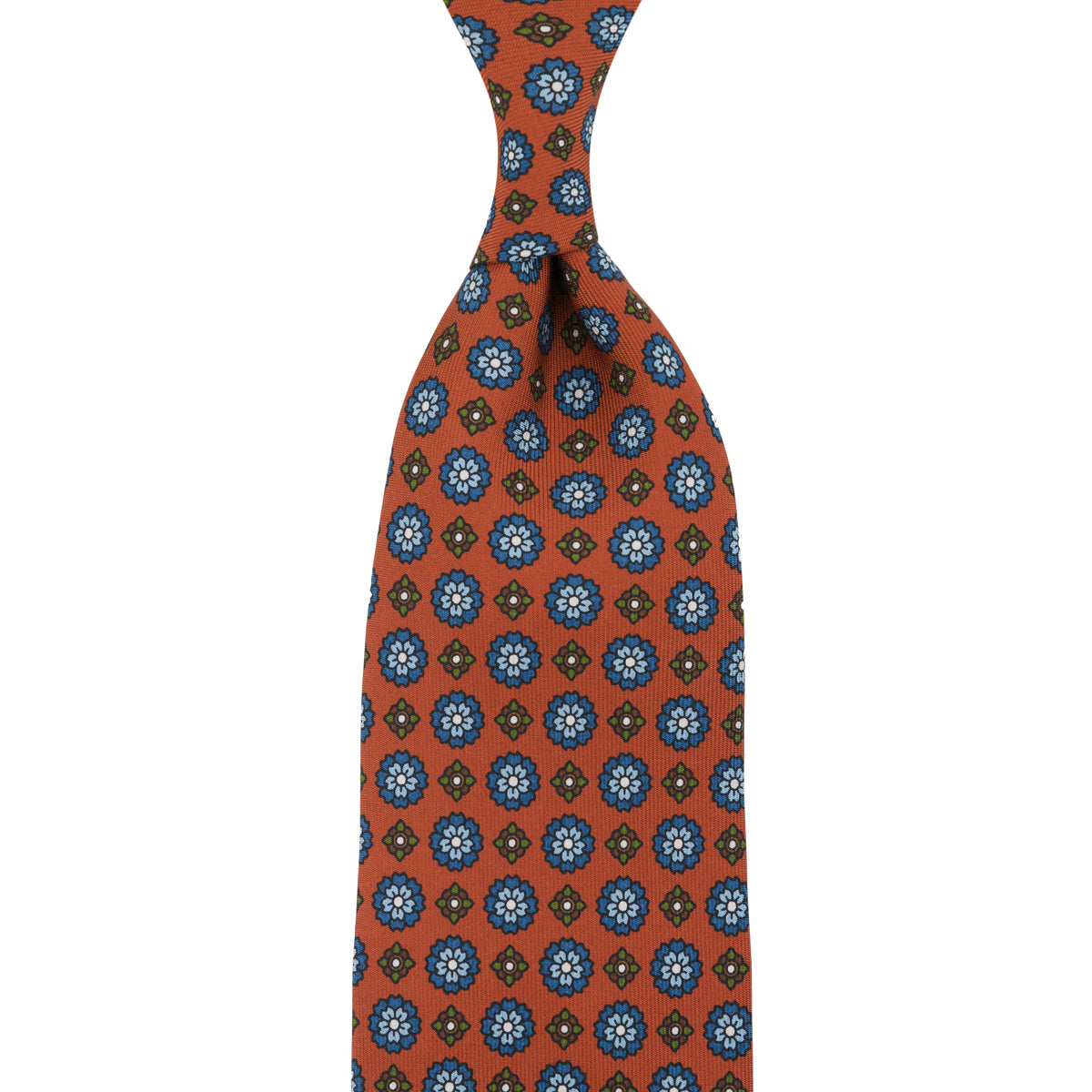 Floral Printed Silk Tie - Rust - Hand-Rolled