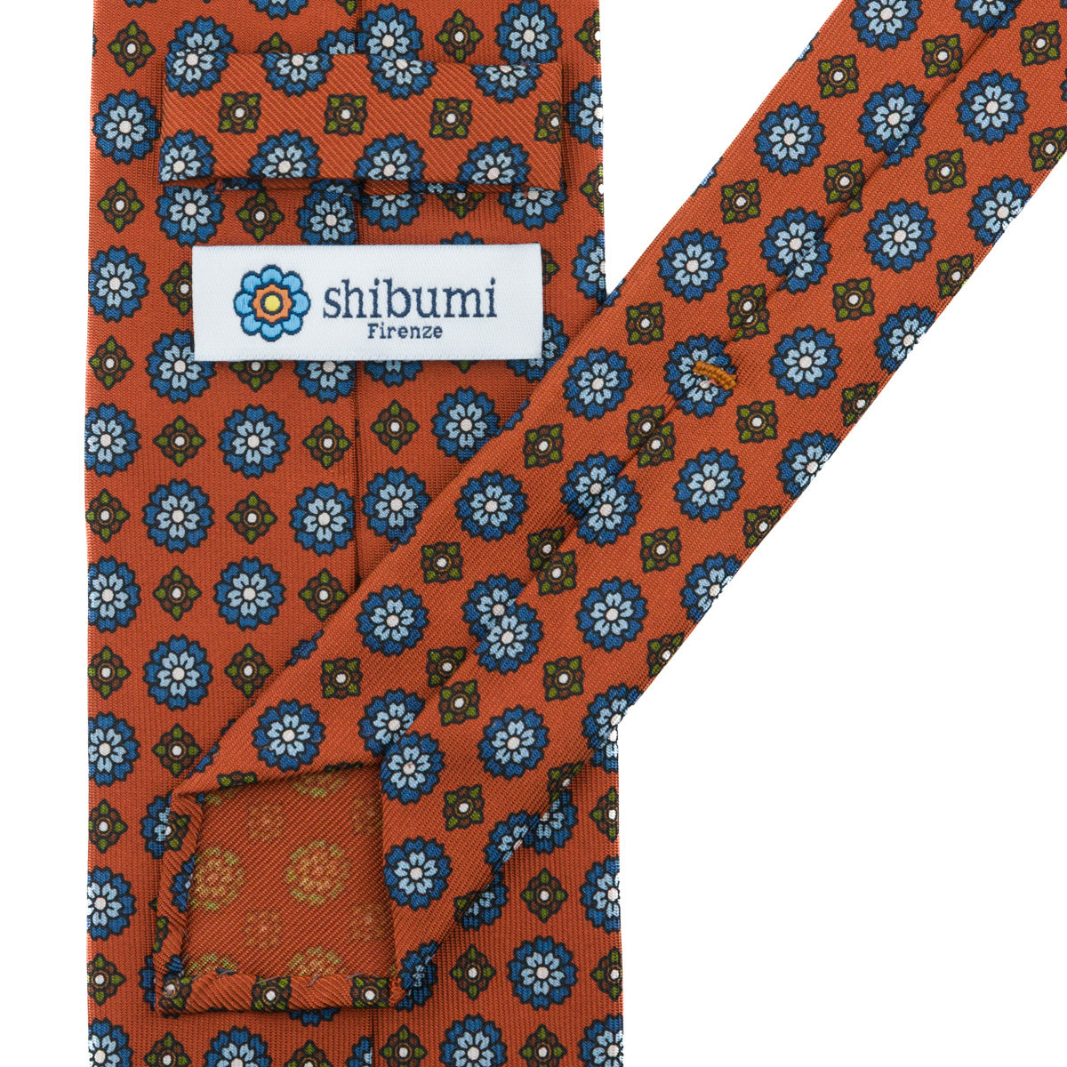 Floral Printed Silk Tie - Rust - Hand-Rolled