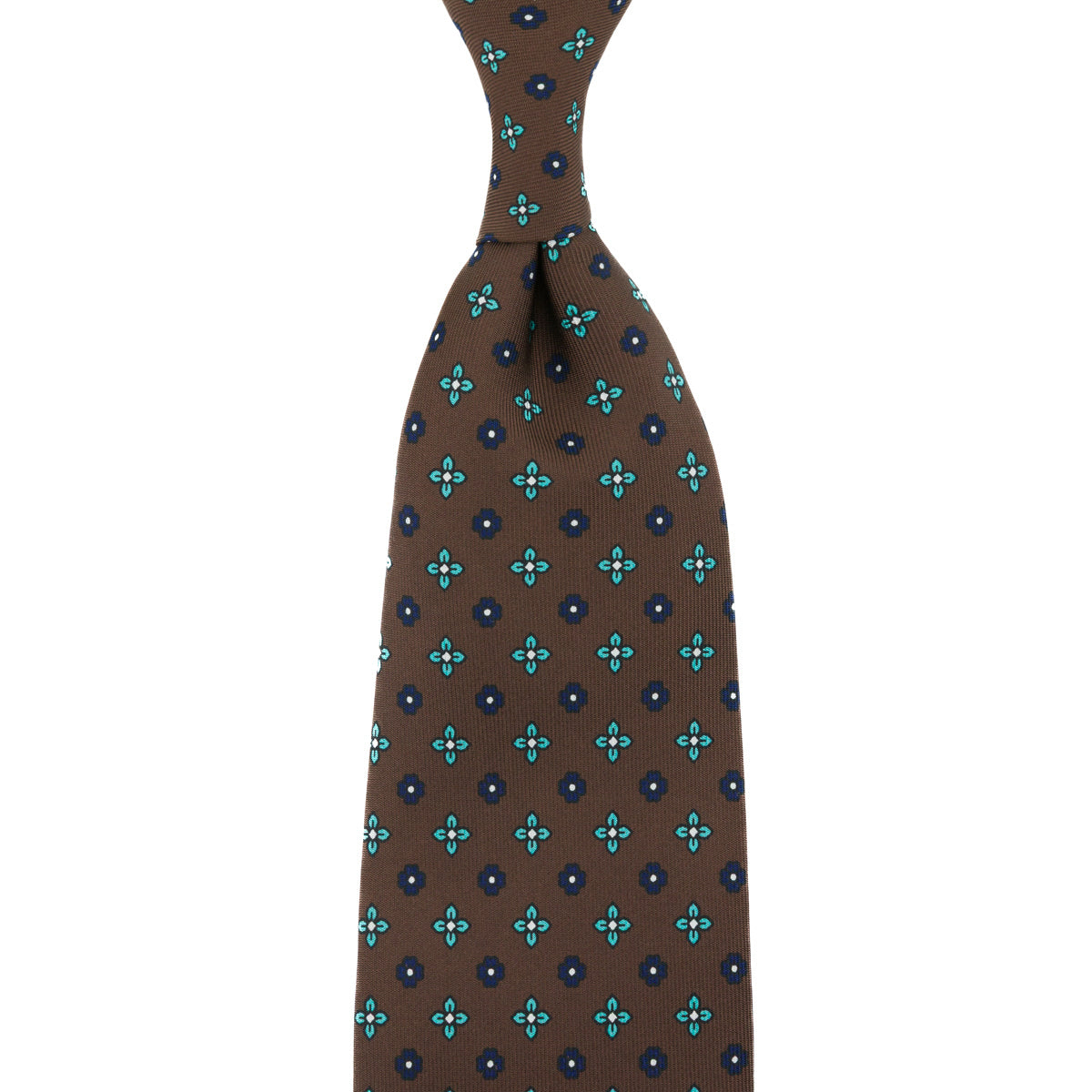 Floral Printed Silk Tie - Chocolate - Hand-Rolled