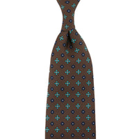 Floral Printed Silk Tie - Chocolate - Hand-Rolled
