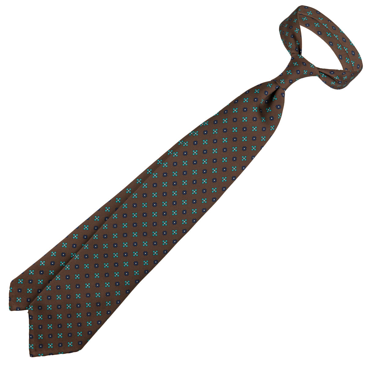 Floral Printed Silk Tie - Chocolate - Hand-Rolled