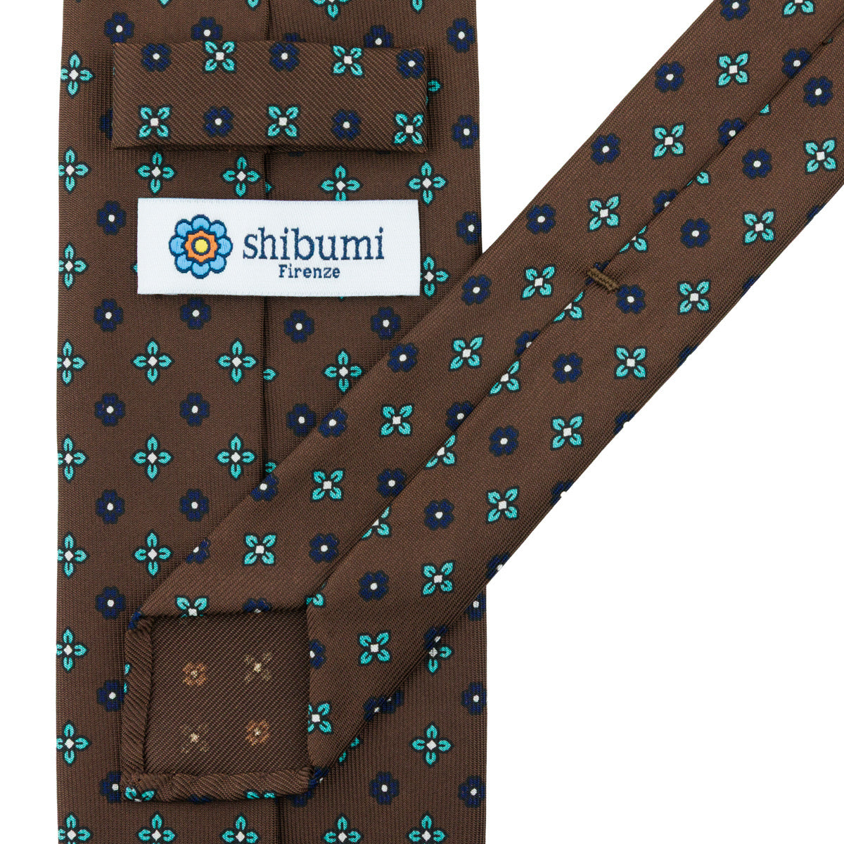 Floral Printed Silk Tie - Chocolate - Hand-Rolled