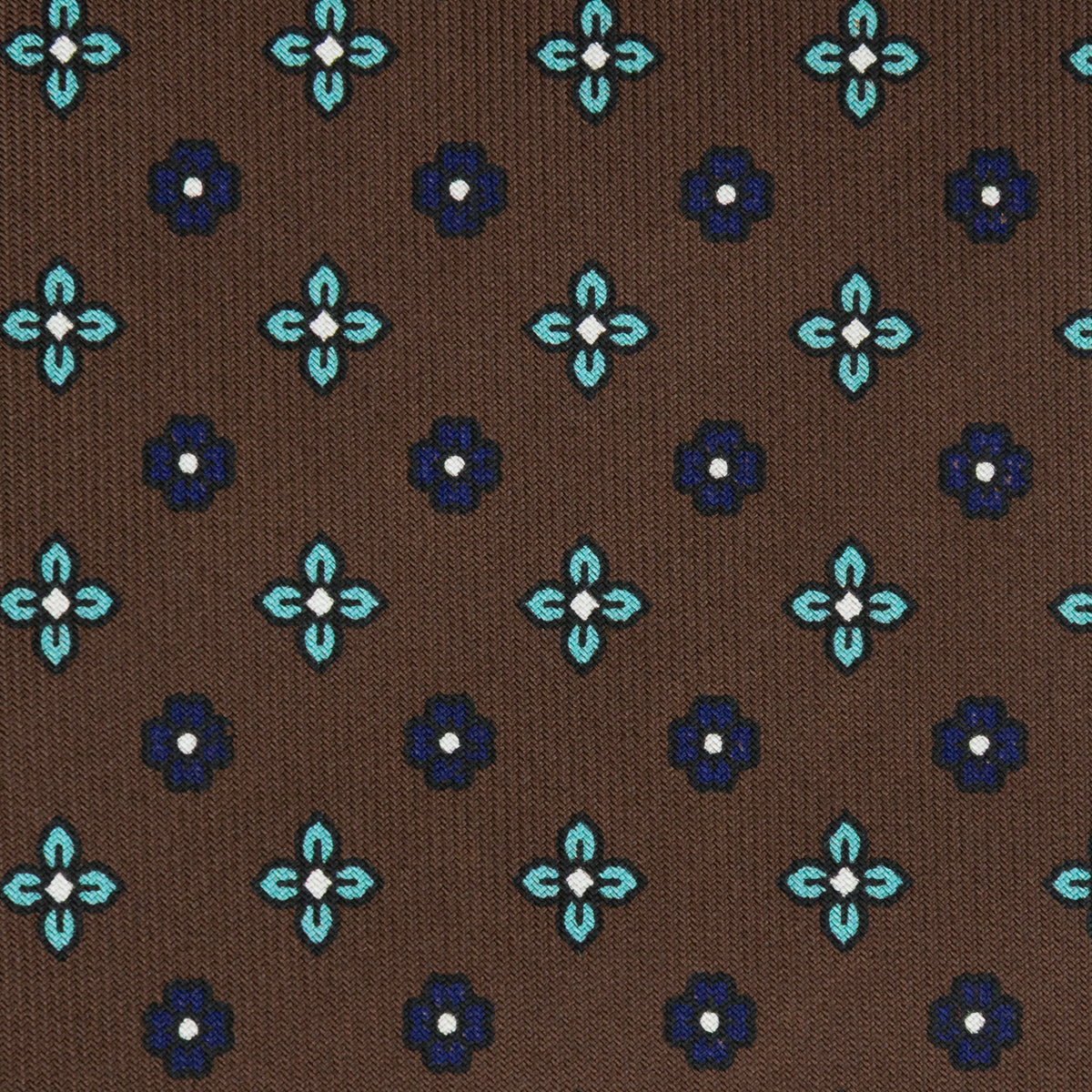 Floral Printed Silk Tie - Chocolate - Hand-Rolled