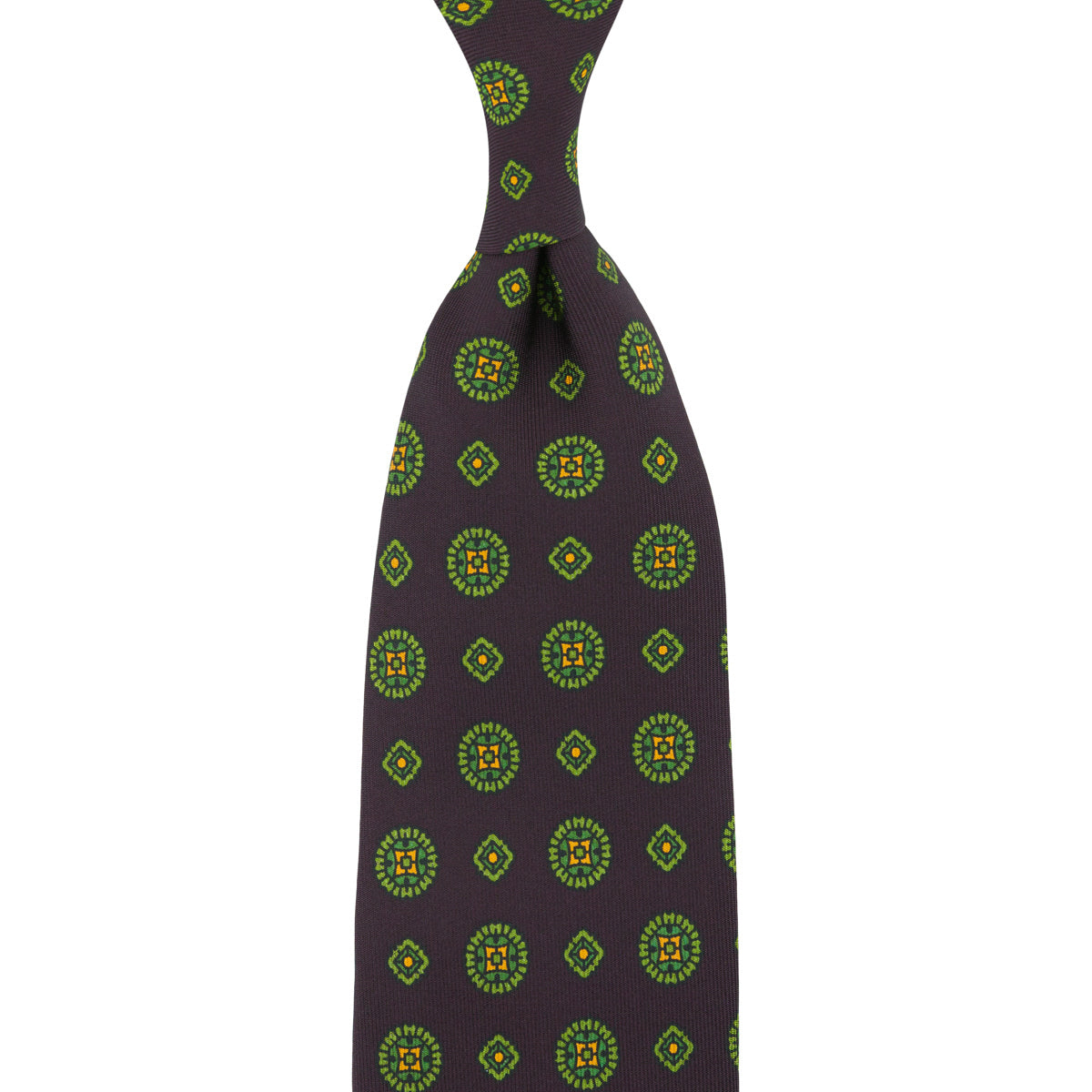 Floral Printed Silk Tie - Eggplant - Hand-Rolled