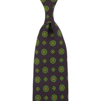 Floral Printed Silk Tie - Eggplant - Hand-Rolled