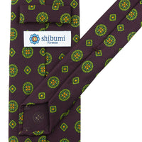 Floral Printed Silk Tie - Eggplant - Hand-Rolled