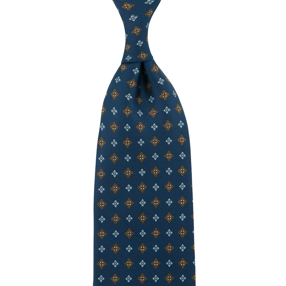 50oz Floral Printed Silk Tie - Light Navy - Hand-Rolled