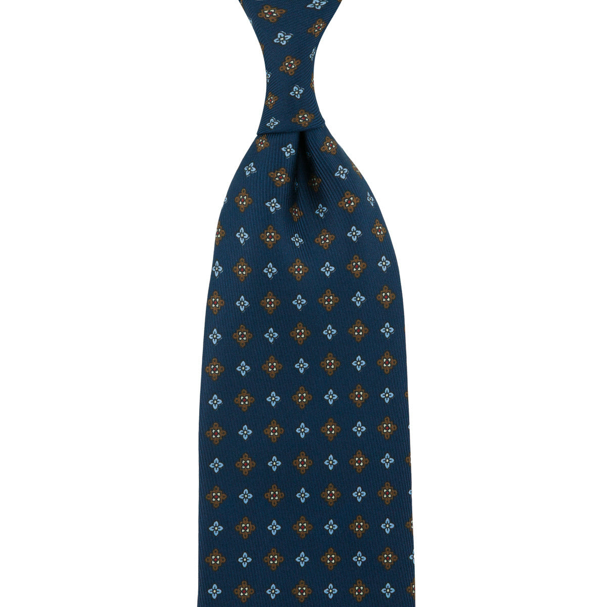 50oz Floral Printed Silk Tie - Light Navy - Hand-Rolled