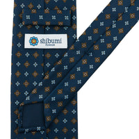 50oz Floral Printed Silk Tie - Light Navy - Hand-Rolled