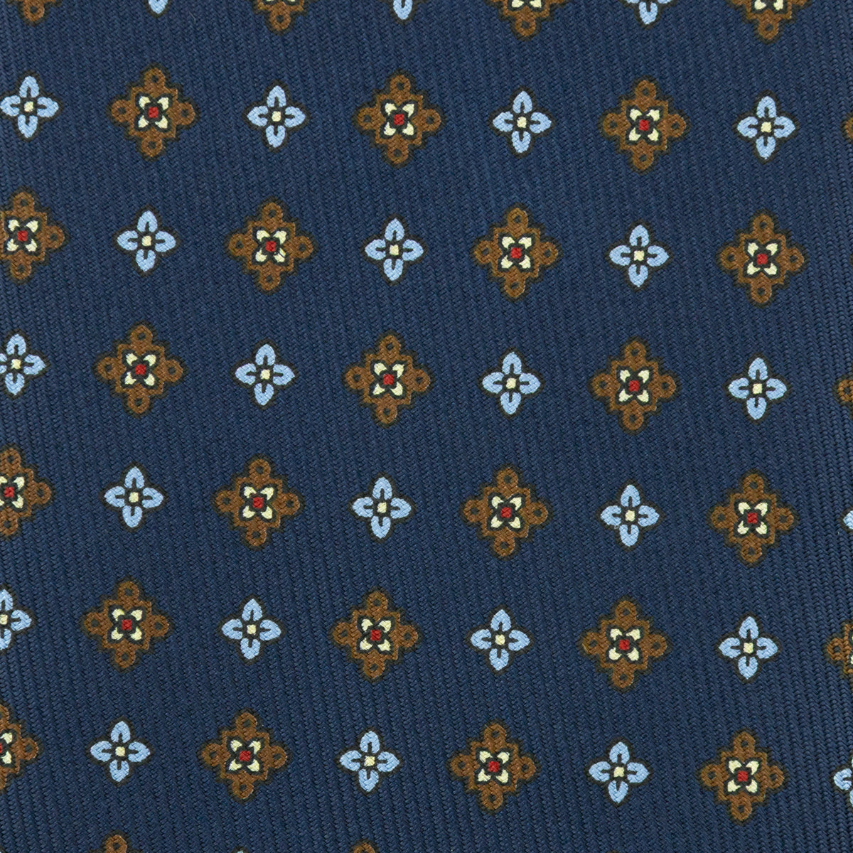 50oz Floral Printed Silk Tie - Light Navy - Hand-Rolled