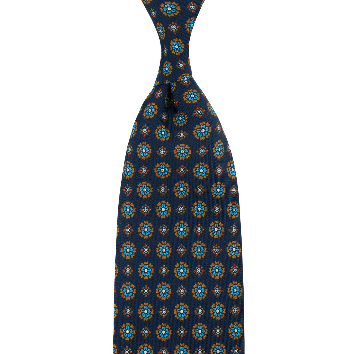 Floral Printed Silk Tie - Navy - Hand-Rolled