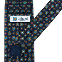 Floral Printed Silk Tie - Navy - Hand-Rolled