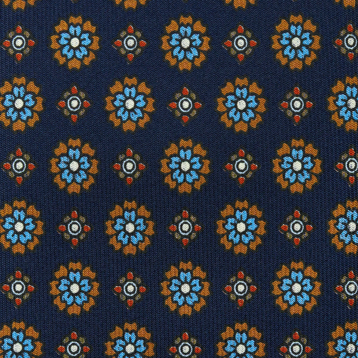 Floral Printed Silk Tie - Navy - Hand-Rolled