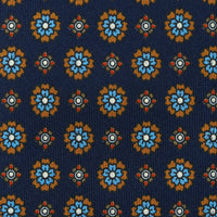Floral Printed Silk Tie - Navy - Hand-Rolled