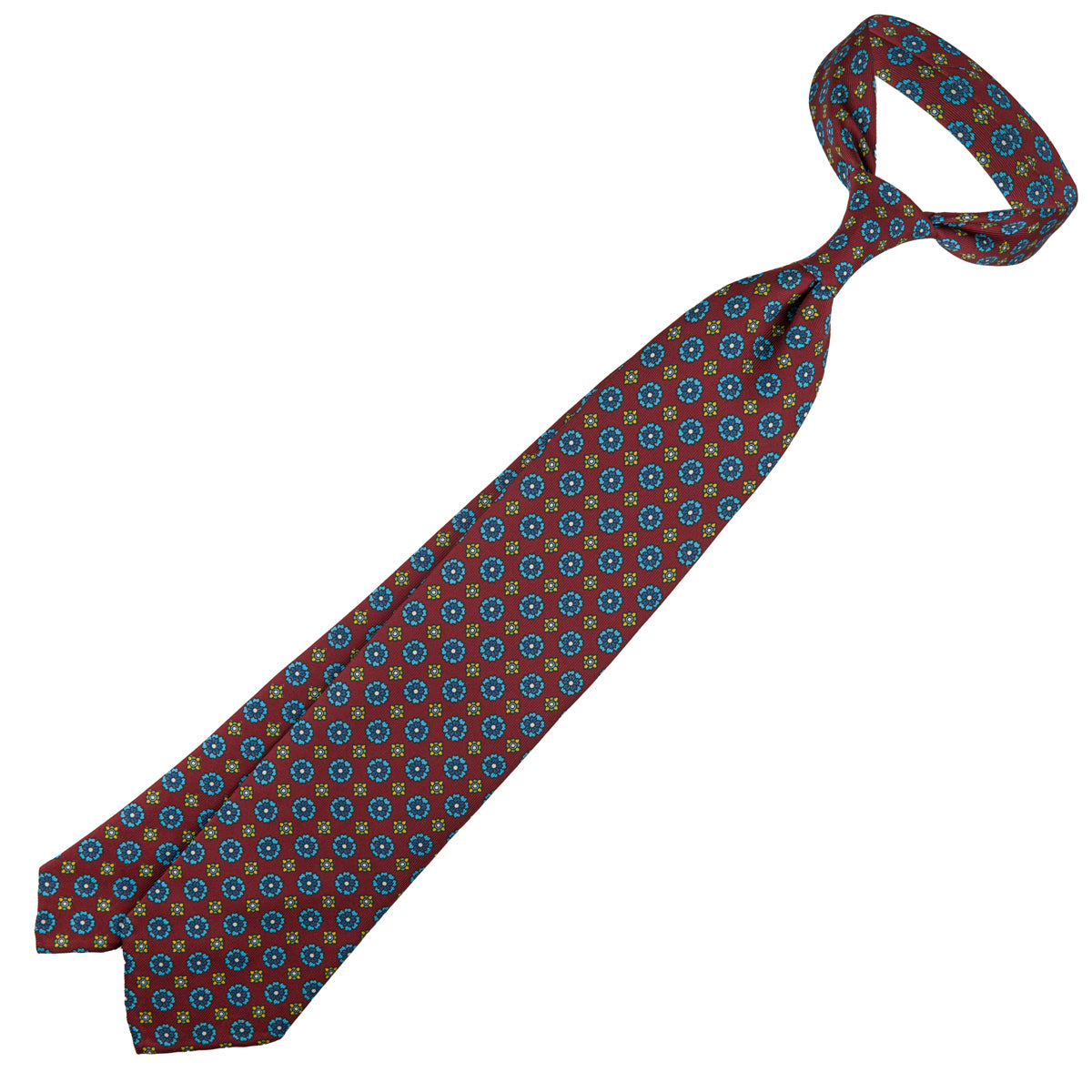 Floral Printed Silk Tie - Cherry - Hand-Rolled