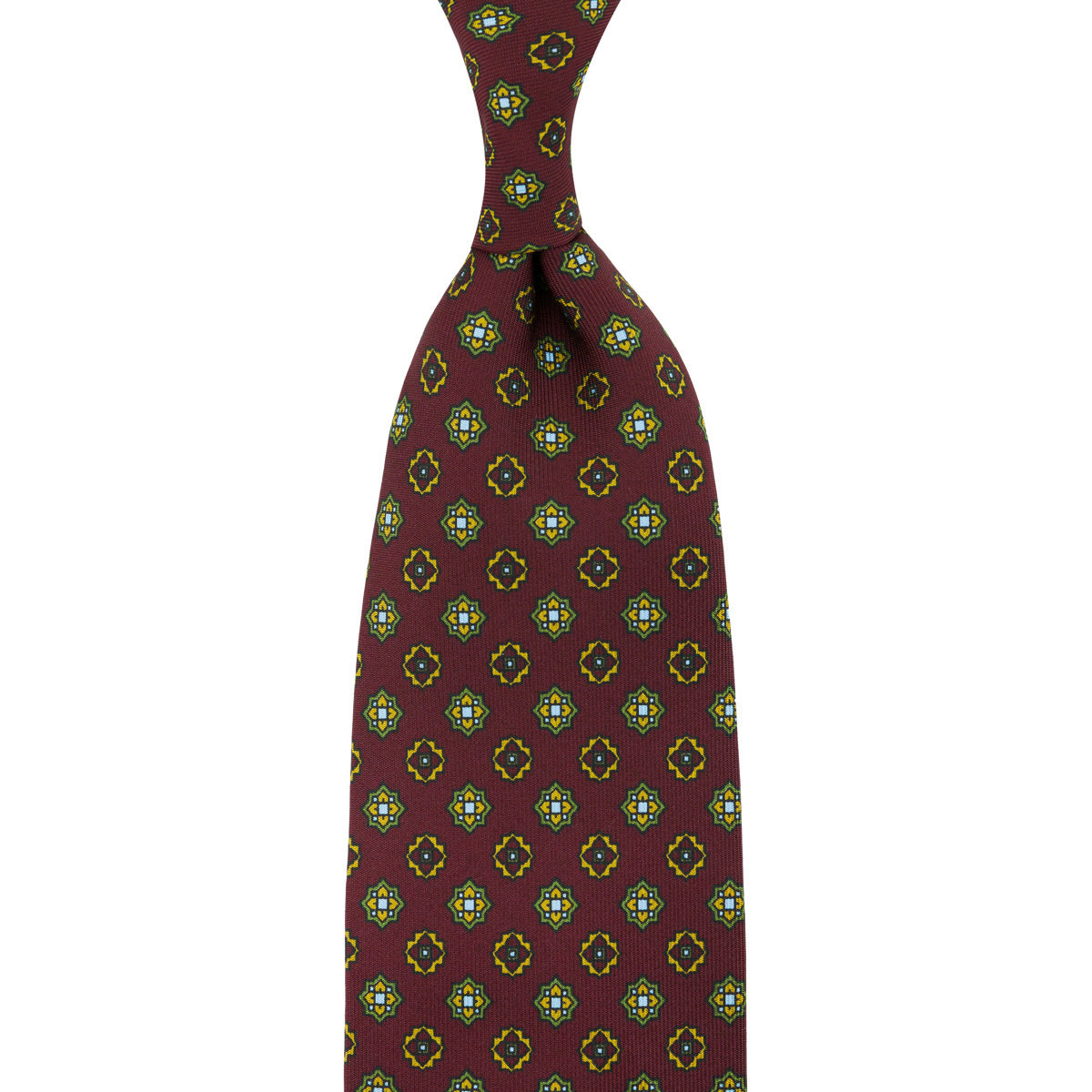 Floral Printed Silk Tie - Burgundy - Hand-Rolled