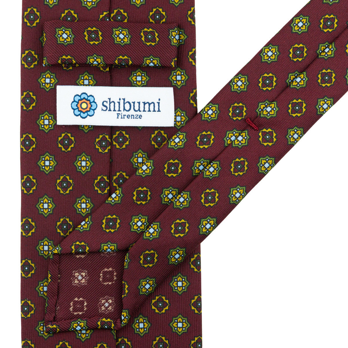 Floral Printed Silk Tie - Burgundy - Hand-Rolled