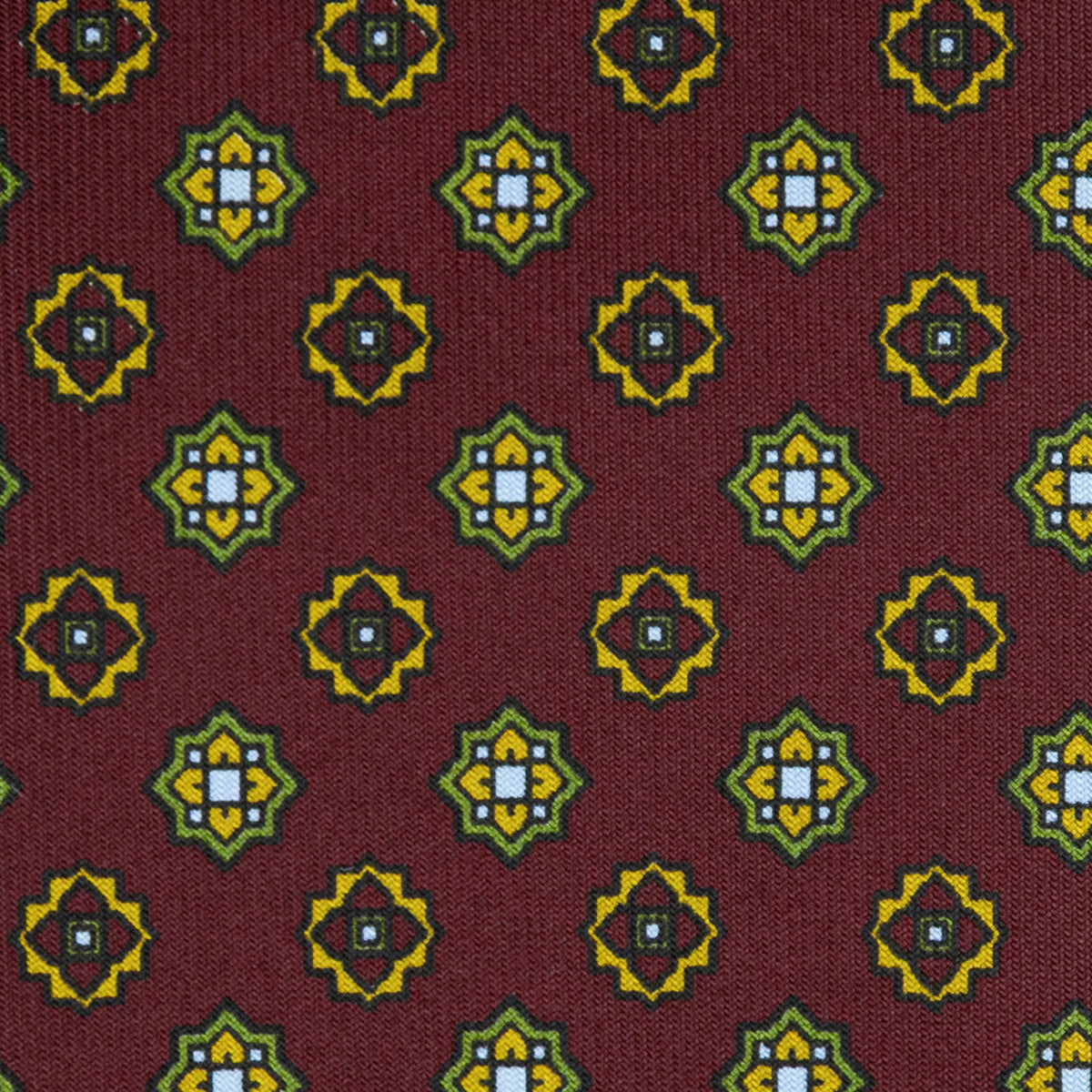 Floral Printed Silk Tie - Burgundy - Hand-Rolled