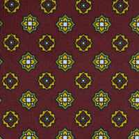 Floral Printed Silk Tie - Burgundy - Hand-Rolled