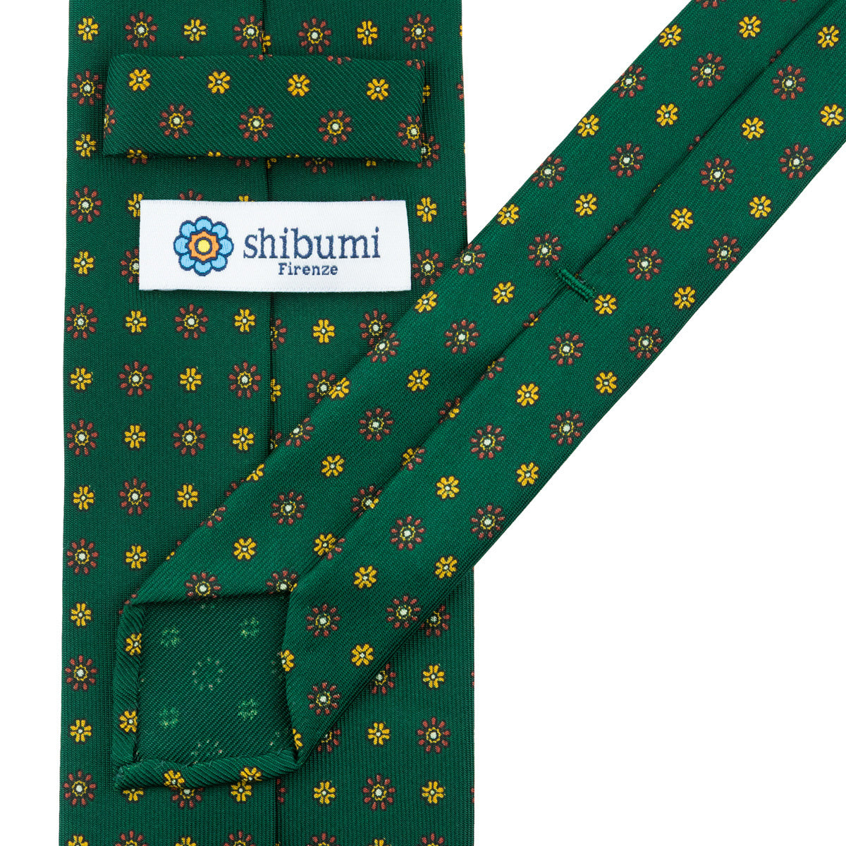 Floral Printed Silk Tie - Forest - Hand-Rolled