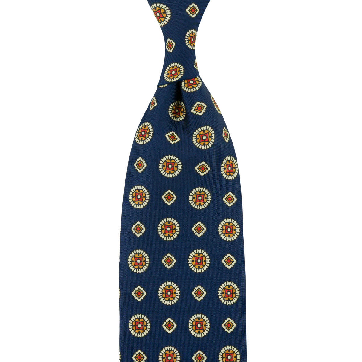 Floral Printed Silk Tie - Navy - Hand-Rolled