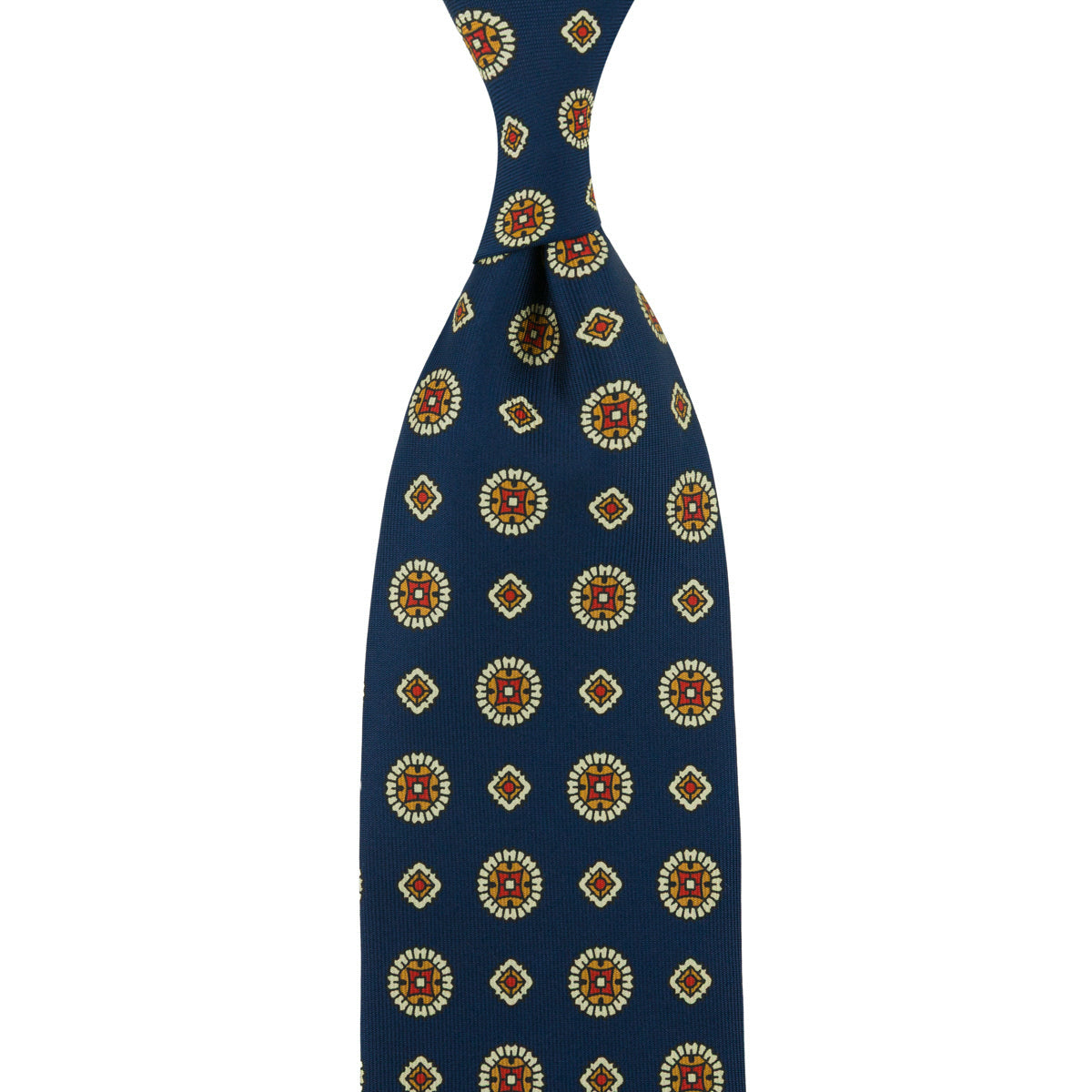 Floral Printed Silk Tie - Navy - Hand-Rolled