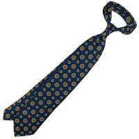 Floral Printed Silk Tie - Navy - Hand-Rolled