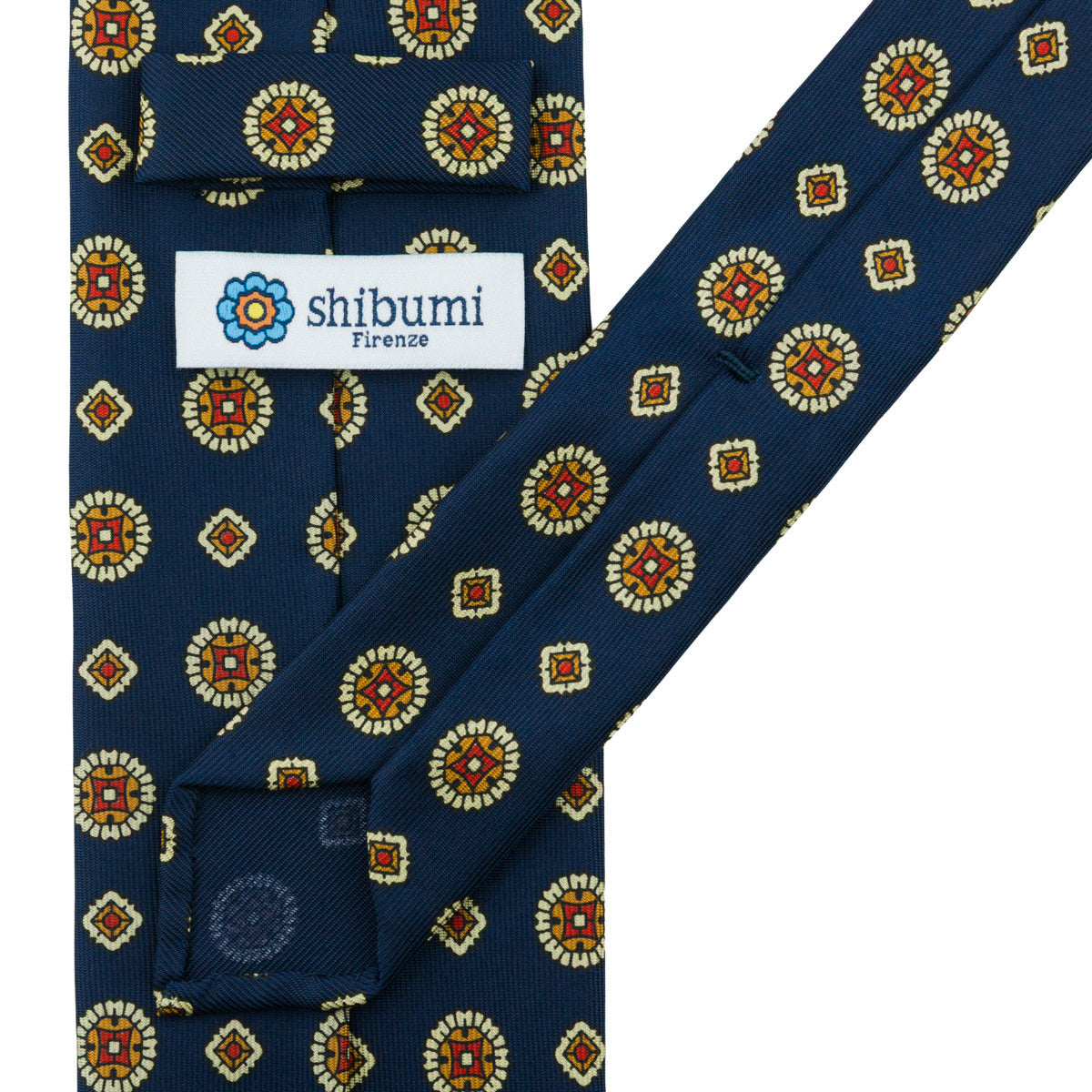 Floral Printed Silk Tie - Navy - Hand-Rolled