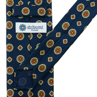 Floral Printed Silk Tie - Navy - Hand-Rolled
