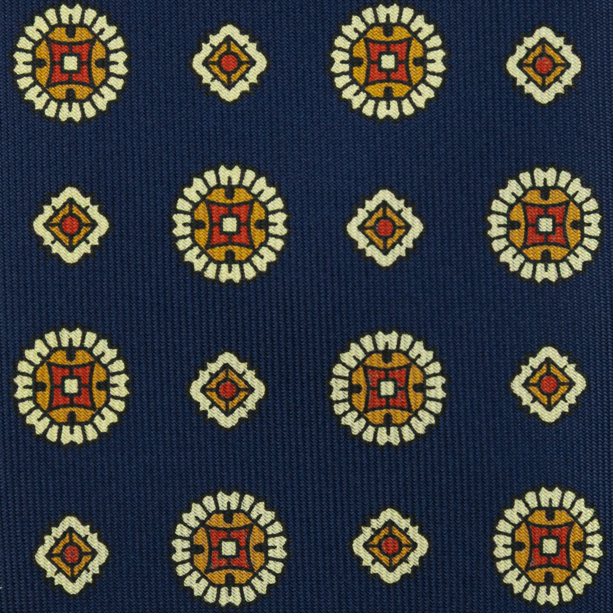 Floral Printed Silk Tie - Navy - Hand-Rolled