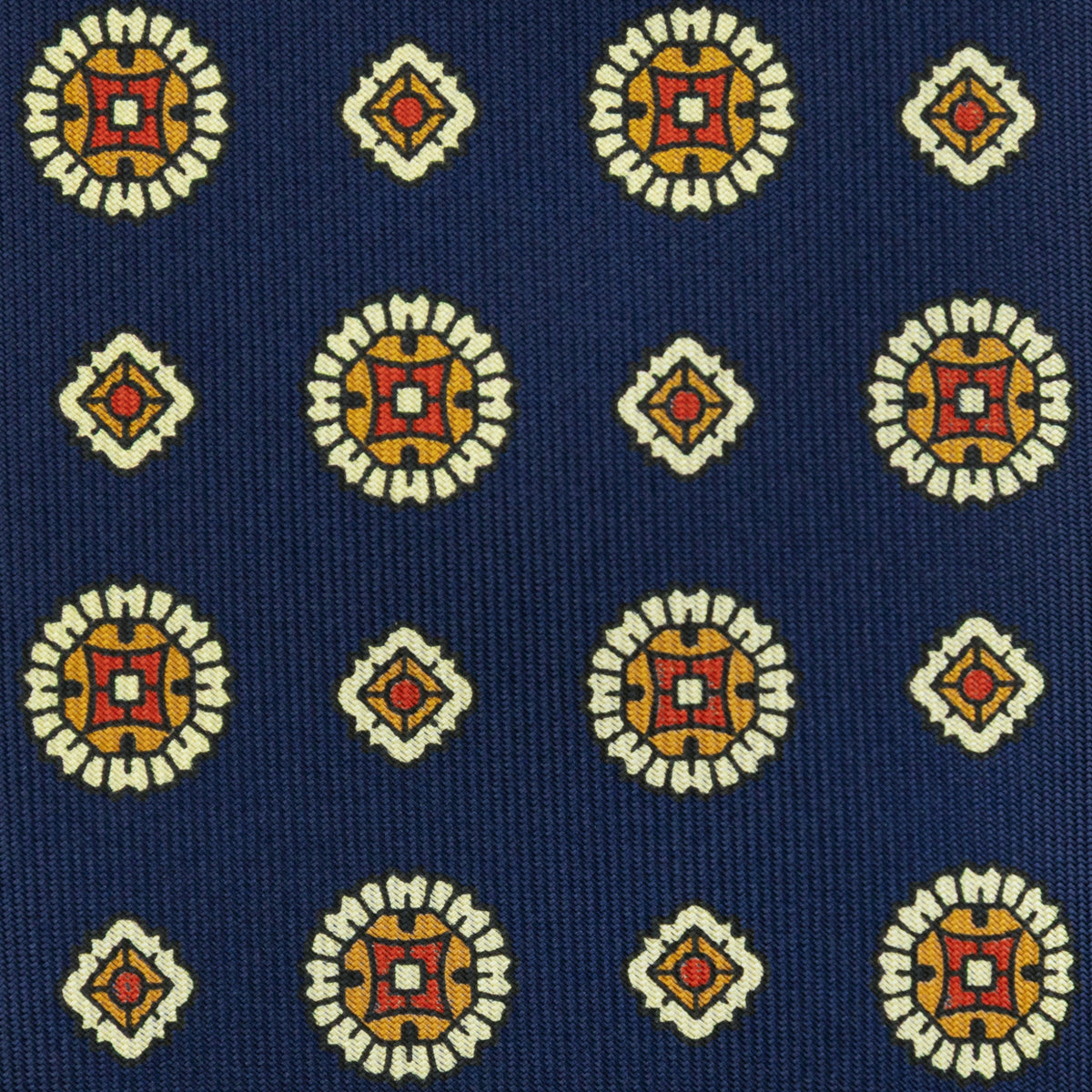 Floral Printed Silk Tie - Navy - Hand-Rolled