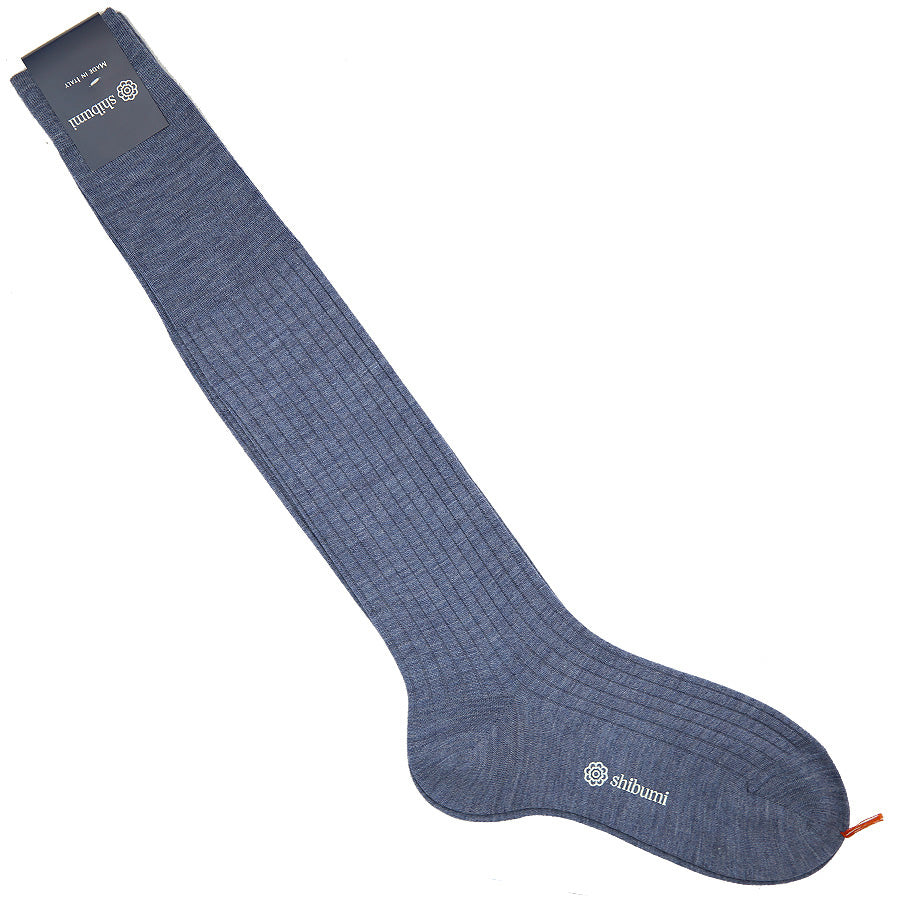 Knee Socks - Ribbed - Denim - Wool